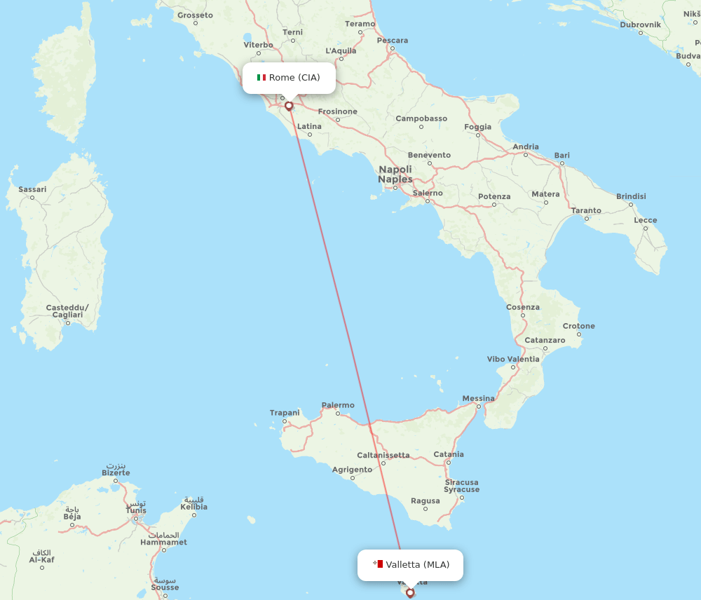 MLA to CIA flights and routes map