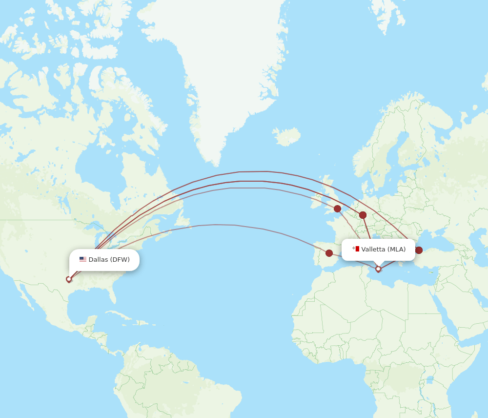 MLA-DFW flight routes