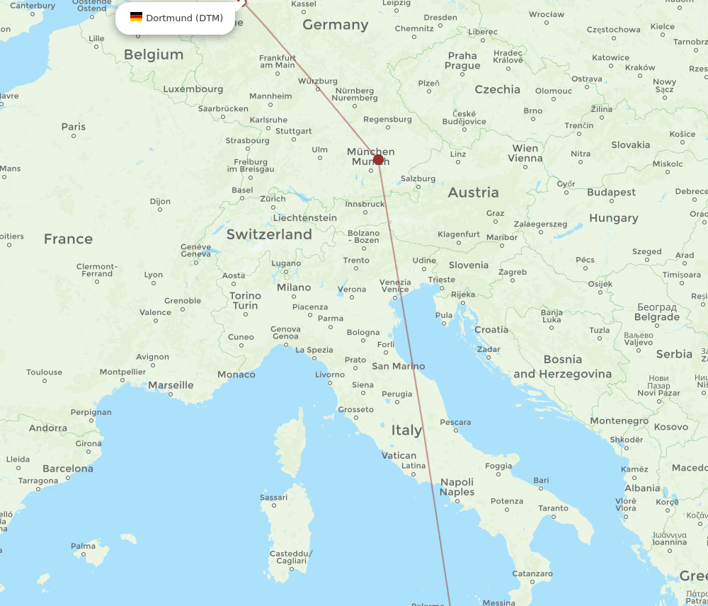 Malta - Dortmund route map and flight paths