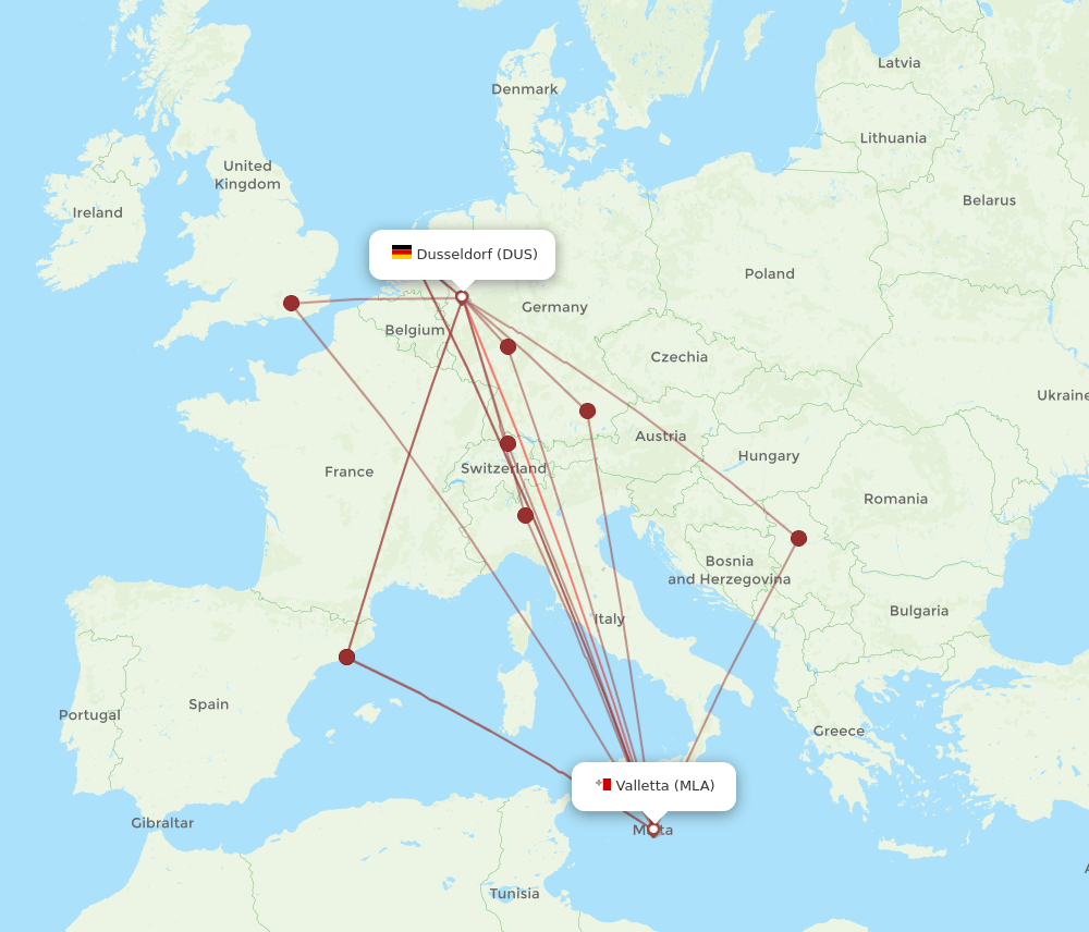 MLA-DUS flight routes
