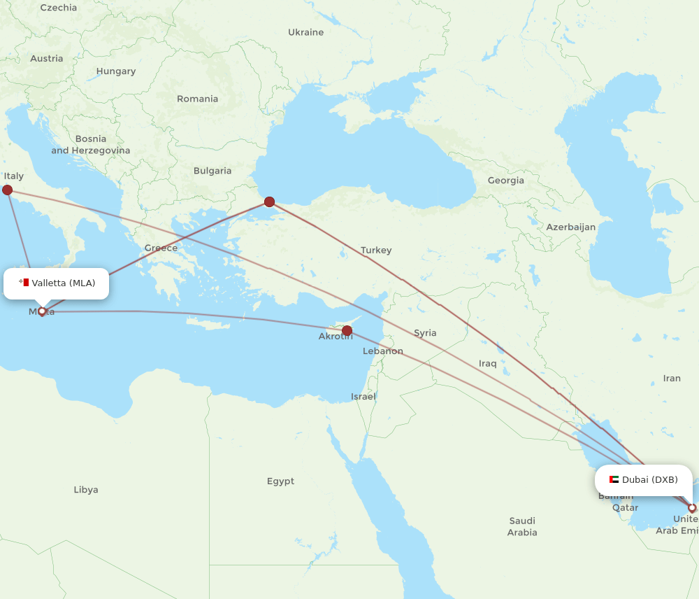 MLA-DXB flight routes