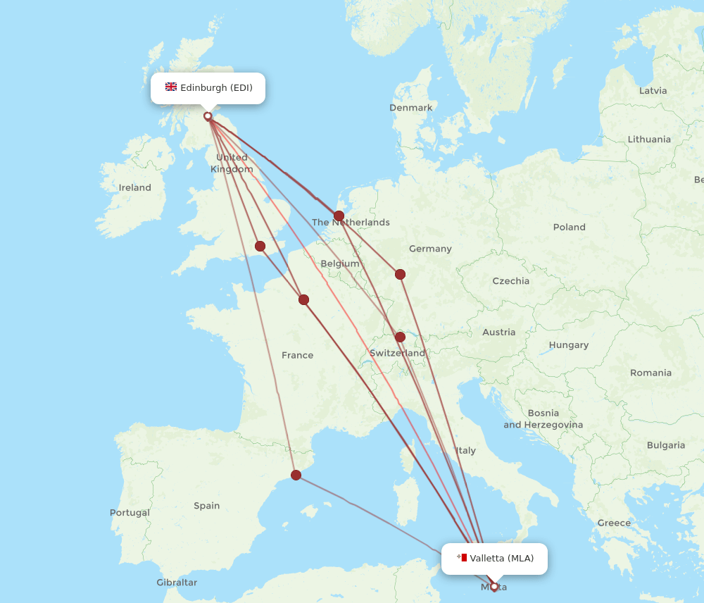MLA to EDI flights and routes map