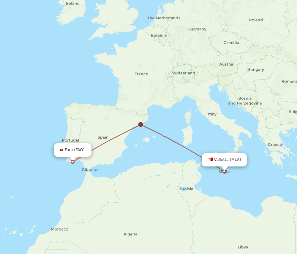 Faro - Malta route map and flight paths