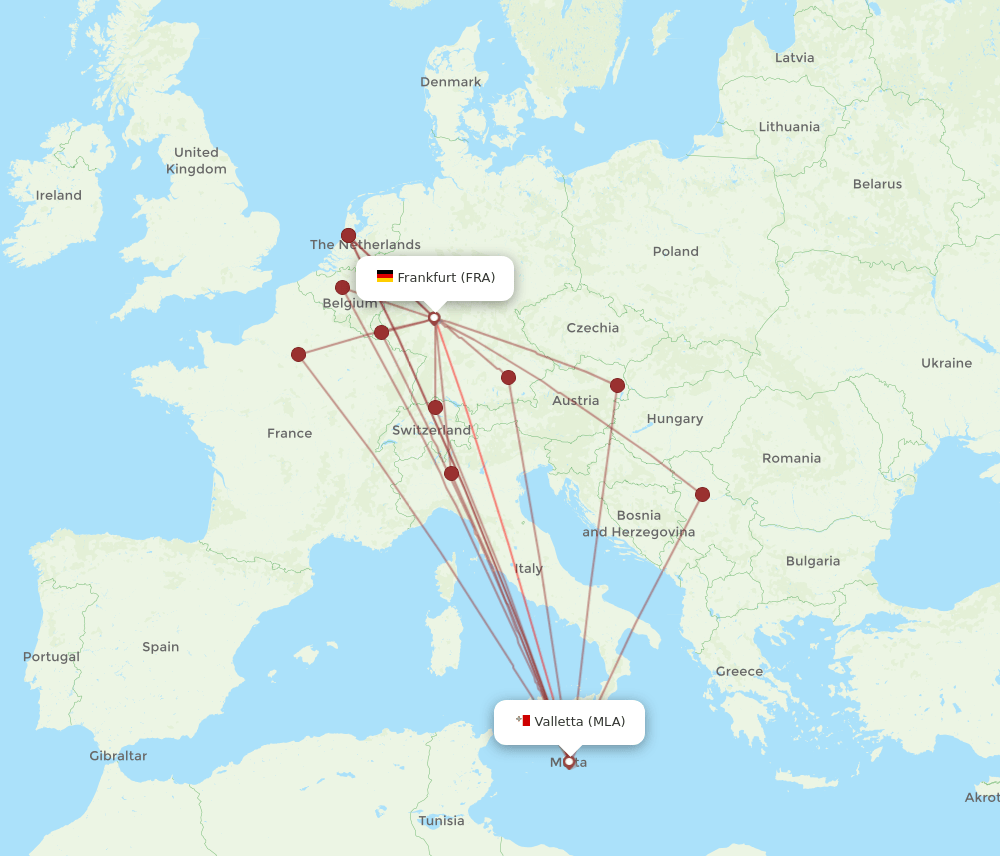 MLA-FRA flight routes