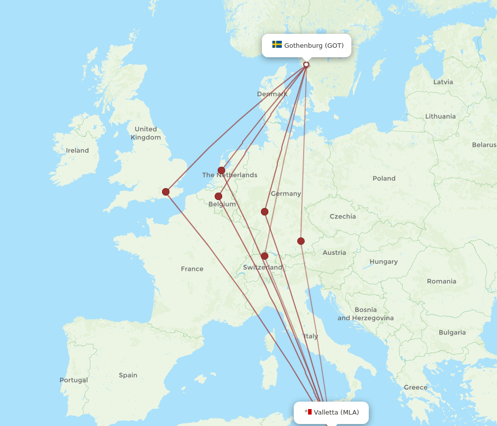 MLA to GOT flights and routes map