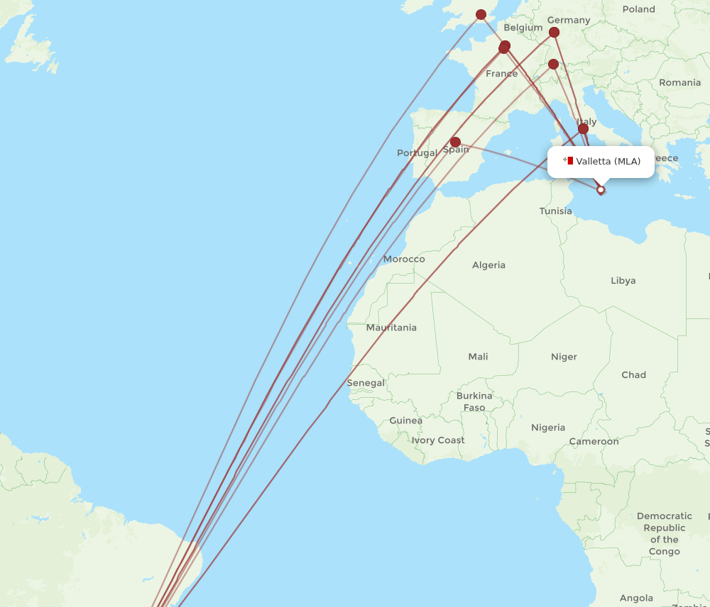 MLA to GRU flights and routes map