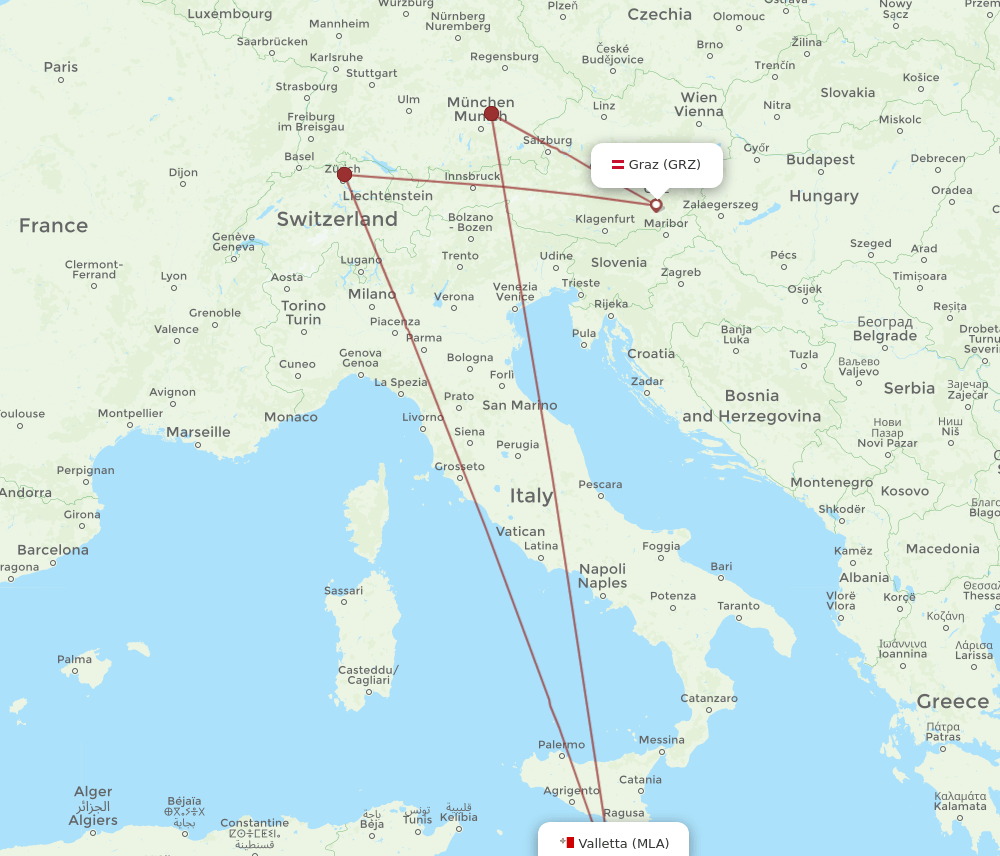 MLA-GRZ flight routes