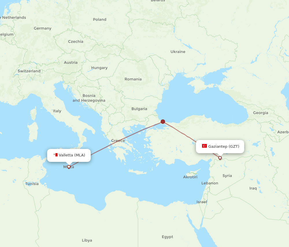 MLA to GZT flights and routes map