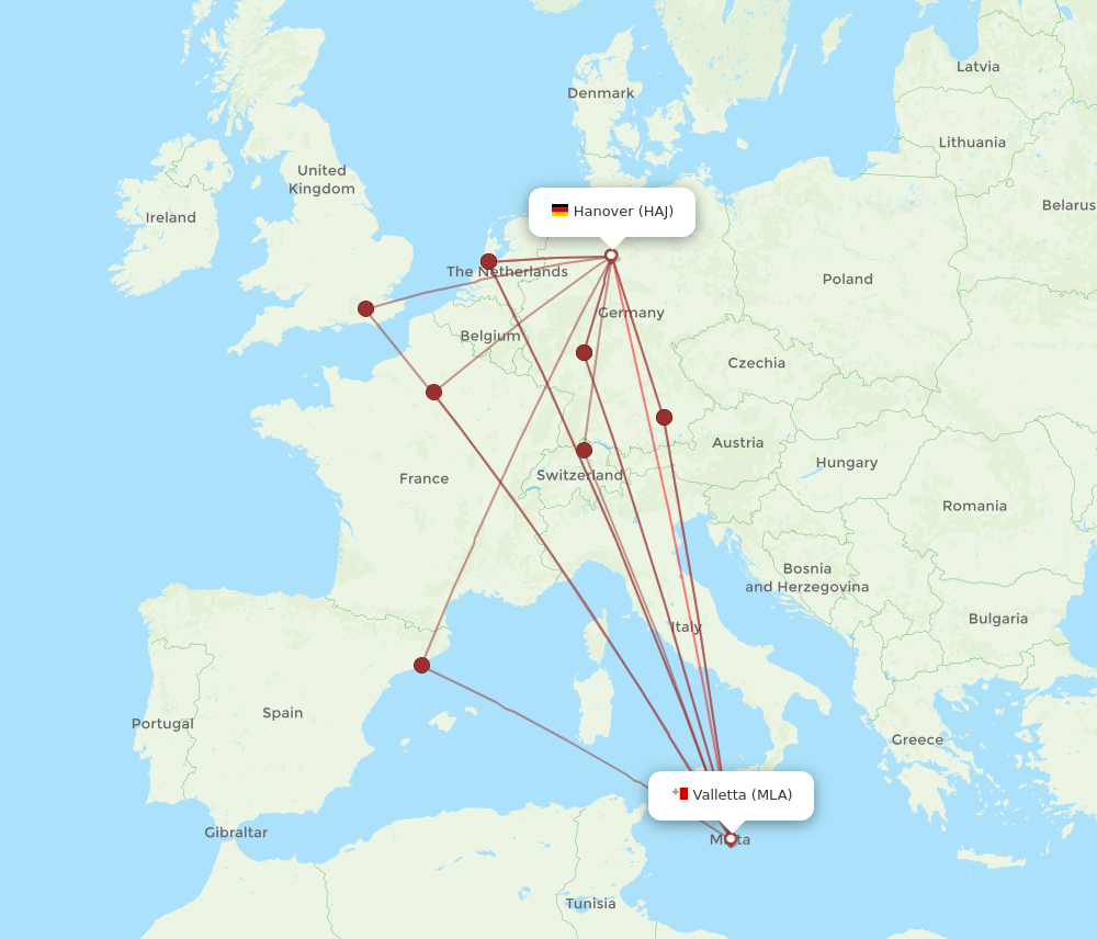 MLA-HAJ flight routes