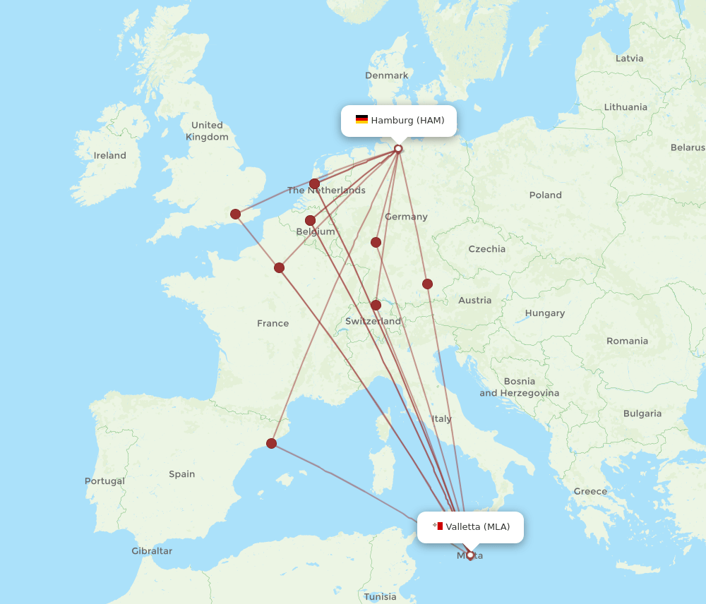MLA-HAM flight routes