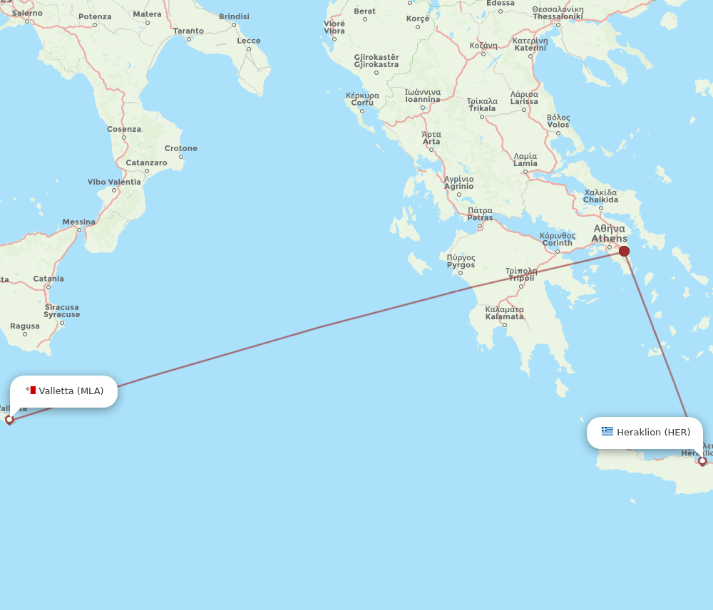 MLA to HER flights and routes map