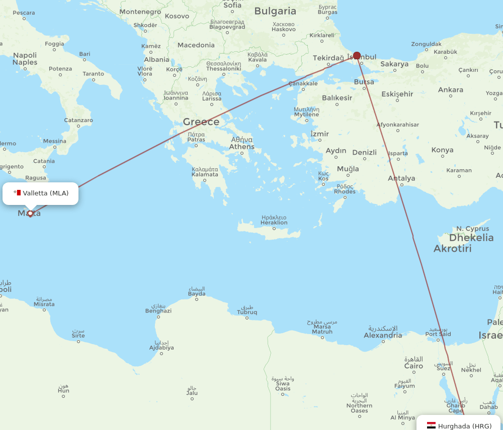MLA-HRG flight routes