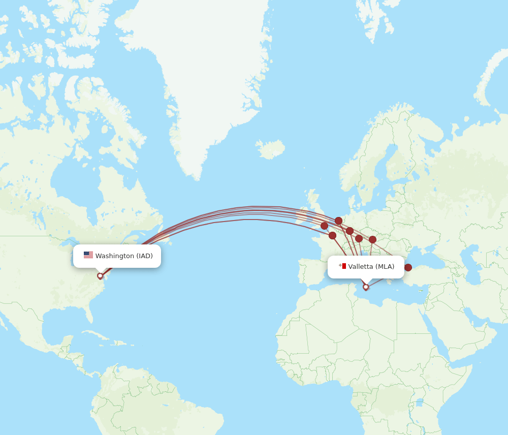 MLA-IAD flight routes
