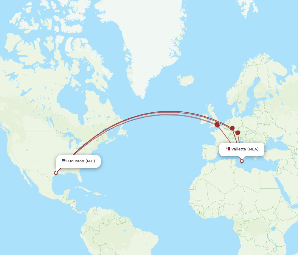 MLA-IAH flight routes
