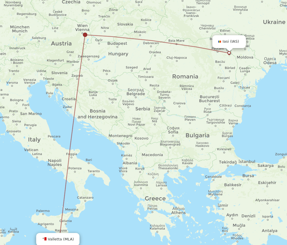 MLA to IAS flights and routes map