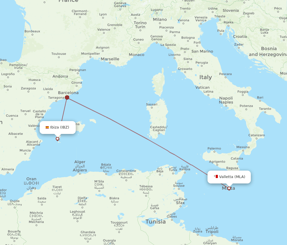 MLA to IBZ flights and routes map