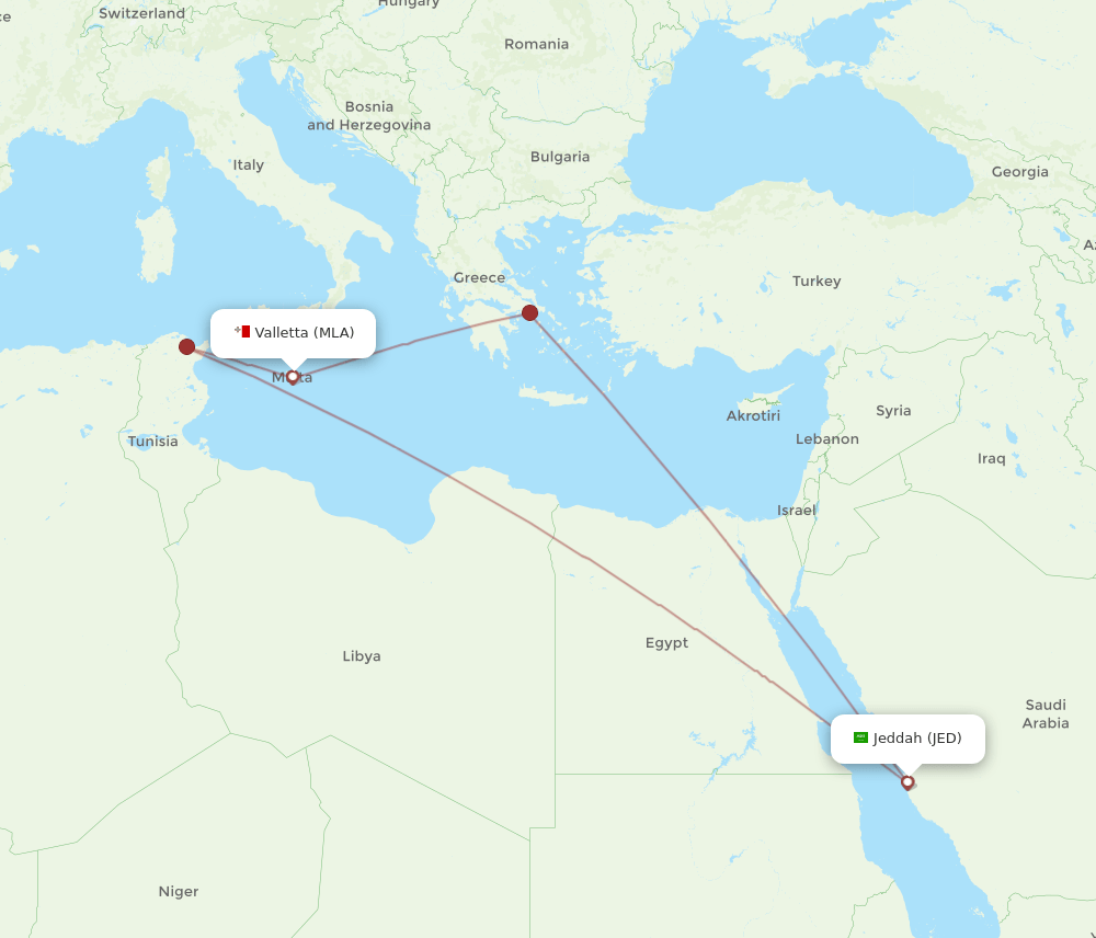 MLA to JED flights and routes map