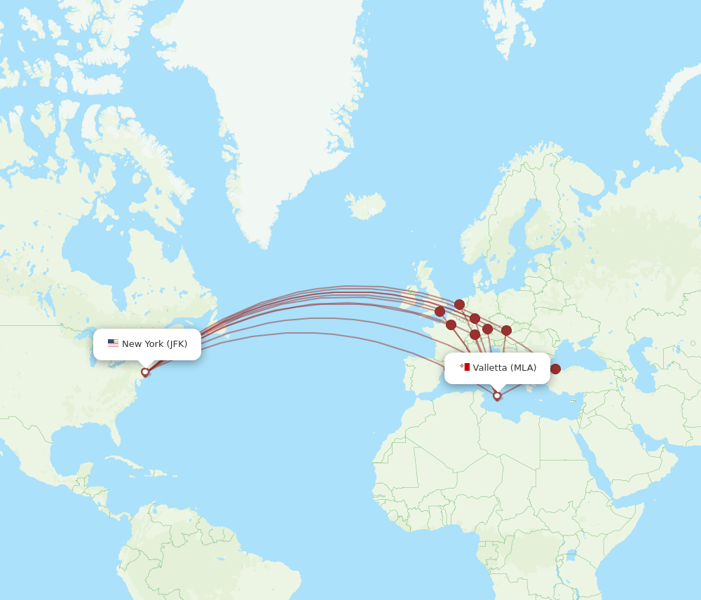 MLA-JFK flight routes