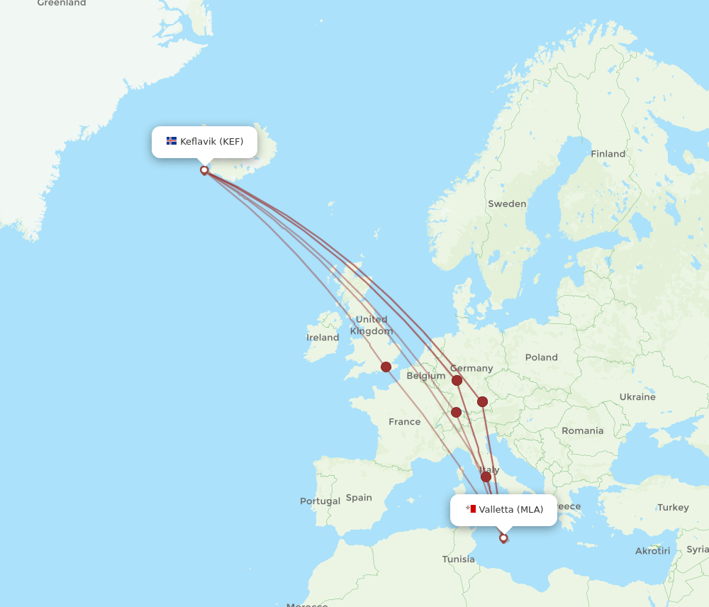 MLA-KEF flight routes