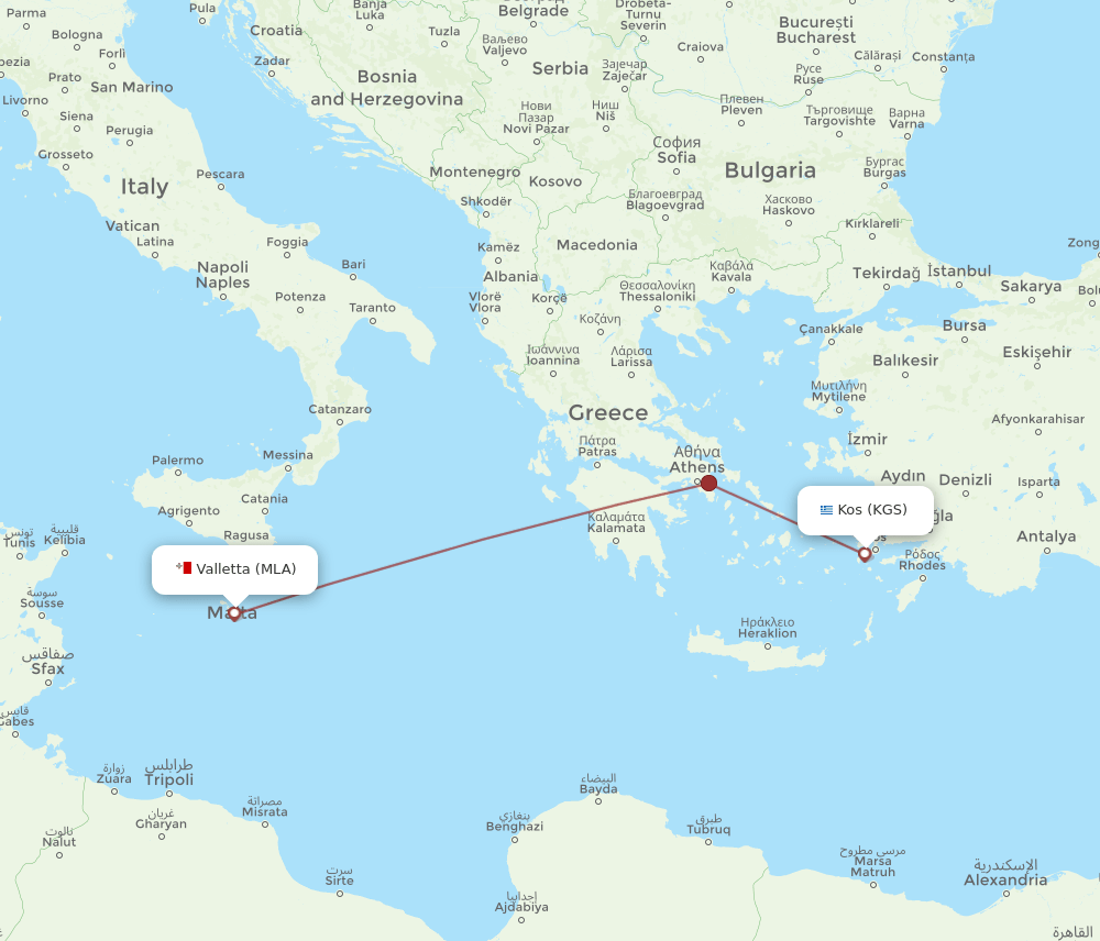 MLA-KGS flight routes