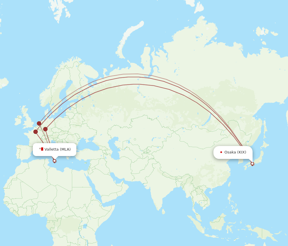 MLA-KIX flight routes