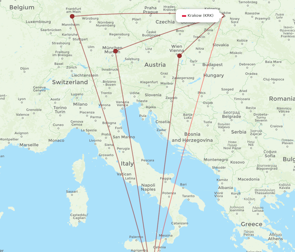 MLA-KRK flight routes
