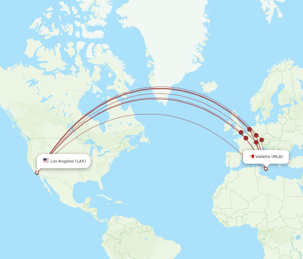 MLA-LAX flight routes