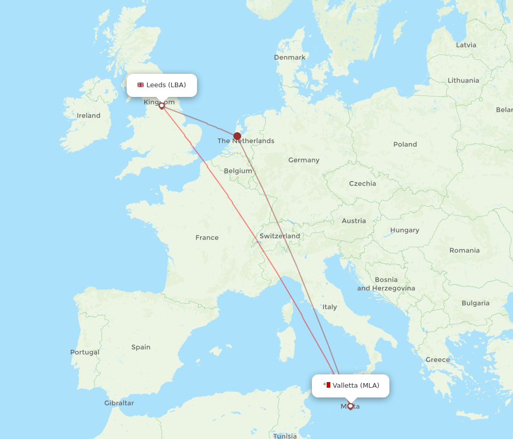 MLA-LBA flight routes