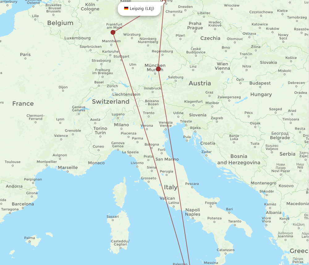 MLA-LEJ flight routes