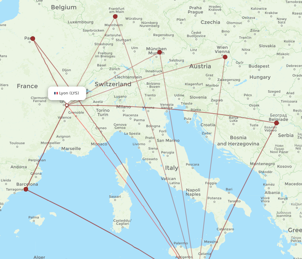 MLA to LYS flights and routes map
