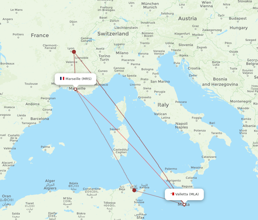 MLA to MRS flights and routes map
