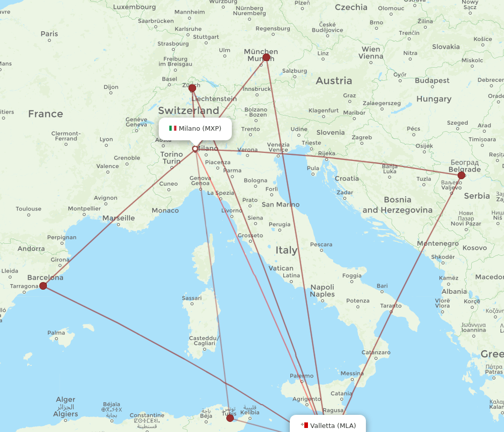 MLA-MXP flight routes