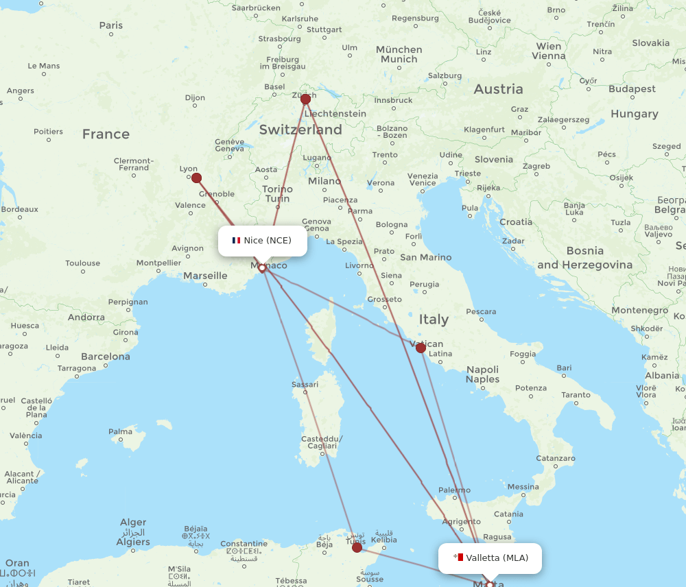 MLA-NCE flight routes