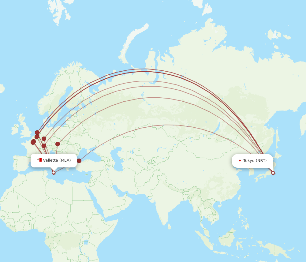MLA-NRT flight routes