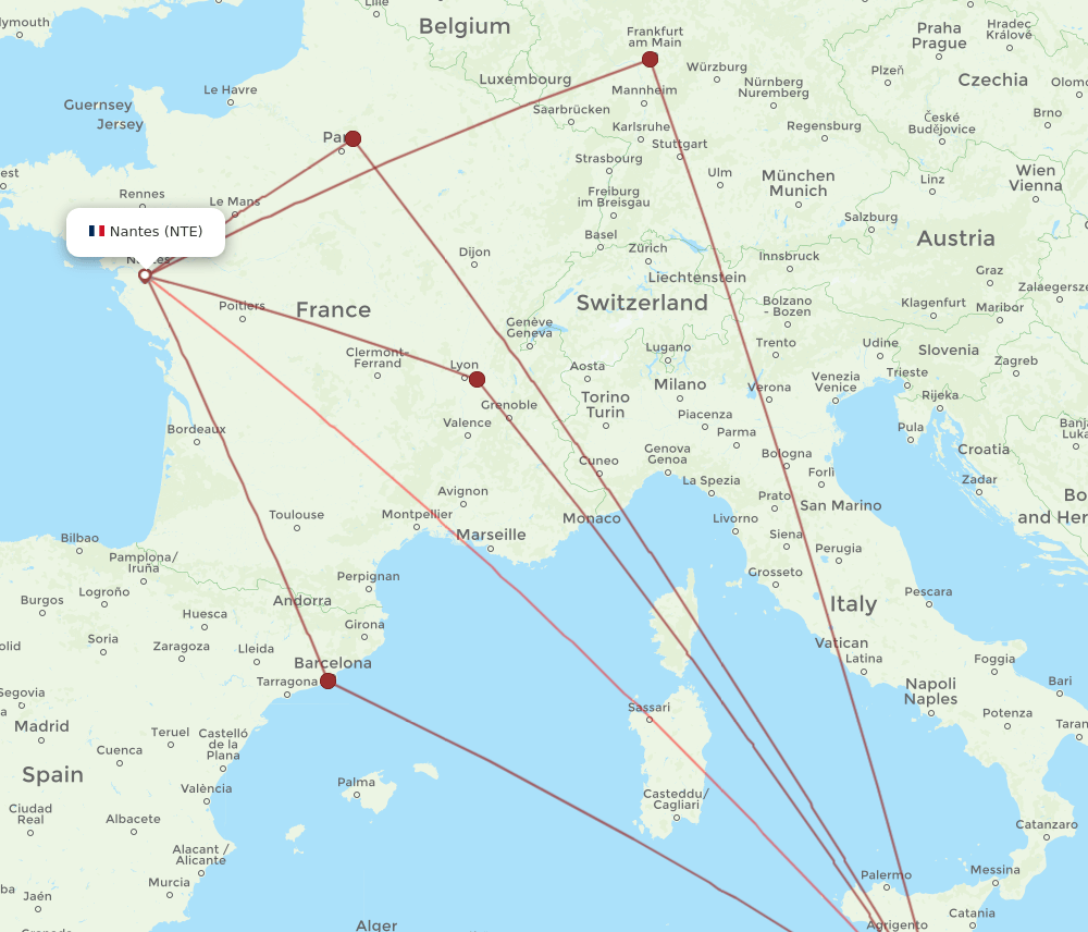 MLA-NTE flight routes
