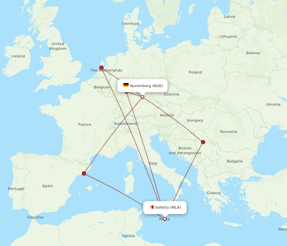 MLA-NUE flight routes