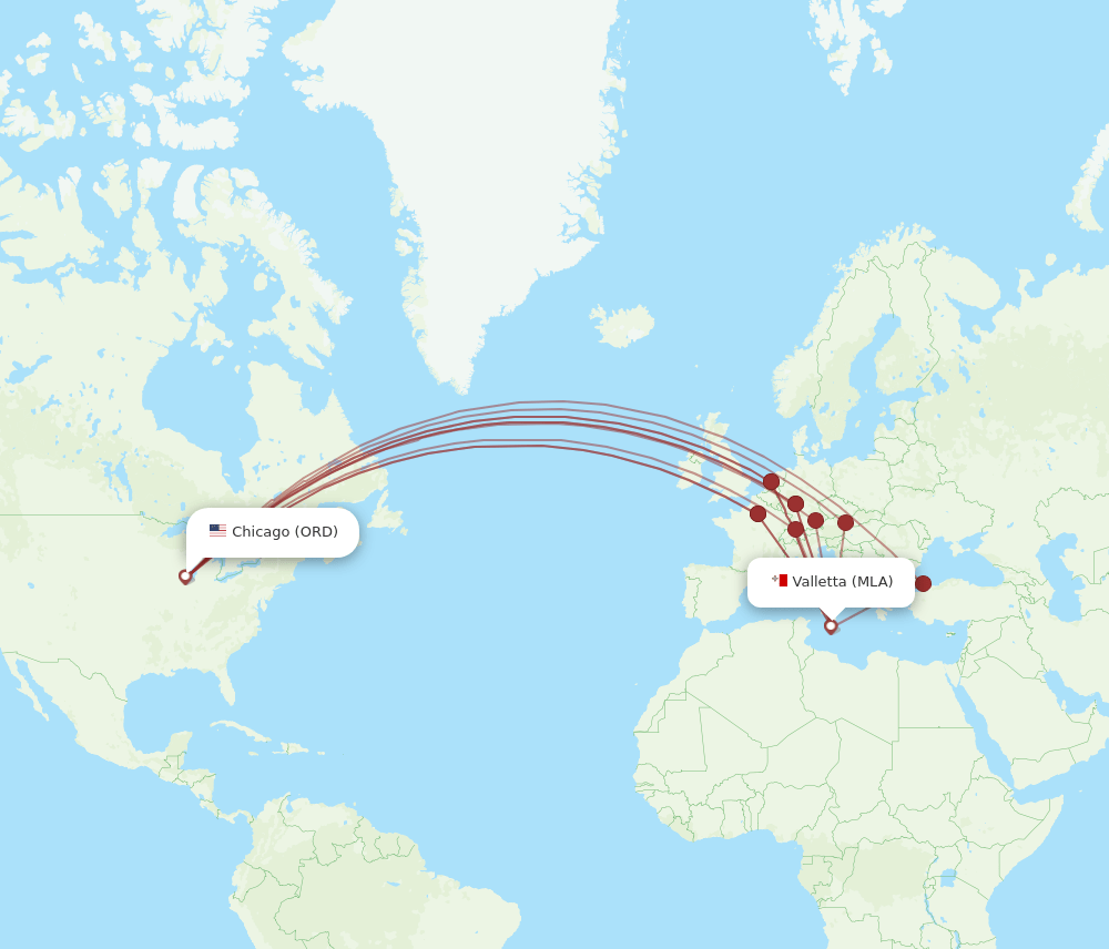 MLA to ORD flights and routes map
