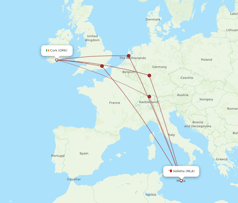 MLA-ORK flight routes