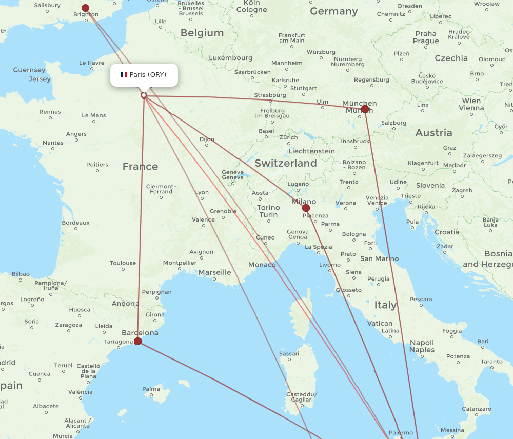 MLA to ORY flights and routes map