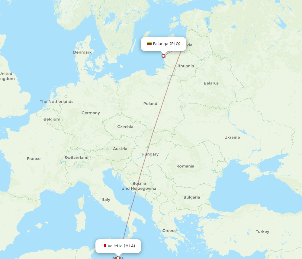 Palanga - Malta route map and flight paths