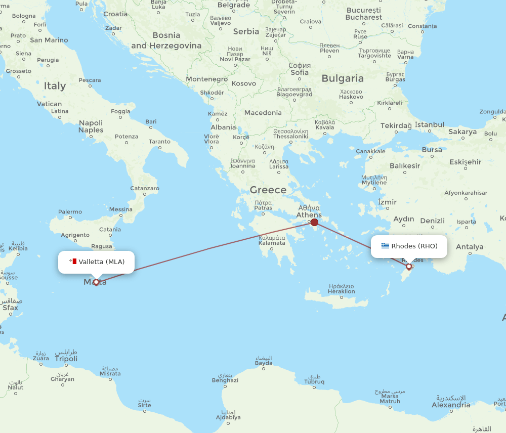 MLA-RHO flight routes