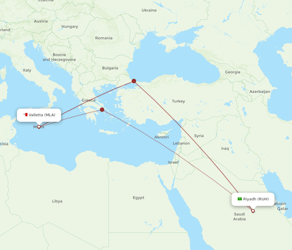 MLA-RUH flight routes