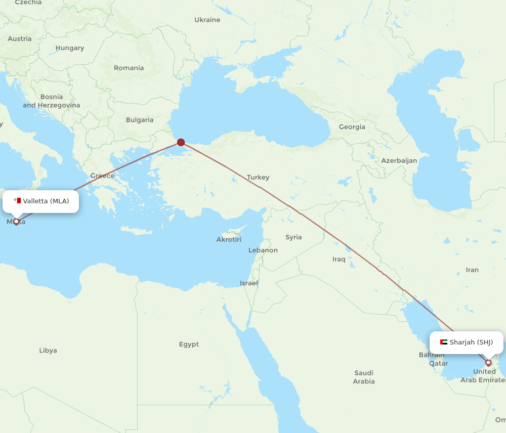 Sharjah - Malta route map and flight paths