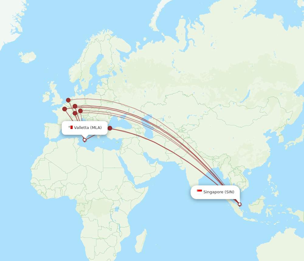 MLA to SIN flights and routes map