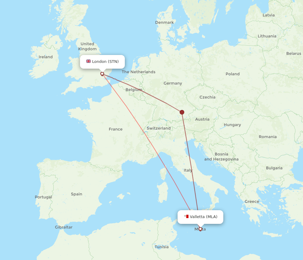 MLA-STN flight routes