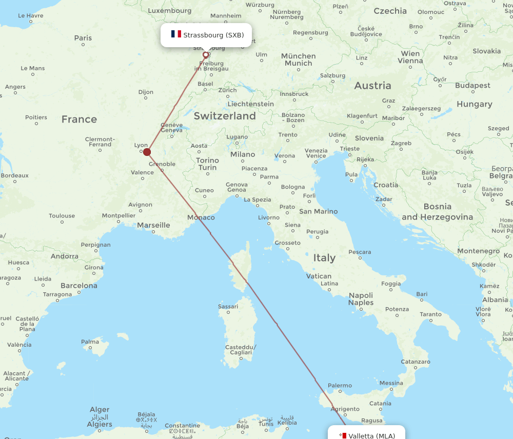 MLA to SXB flights and routes map