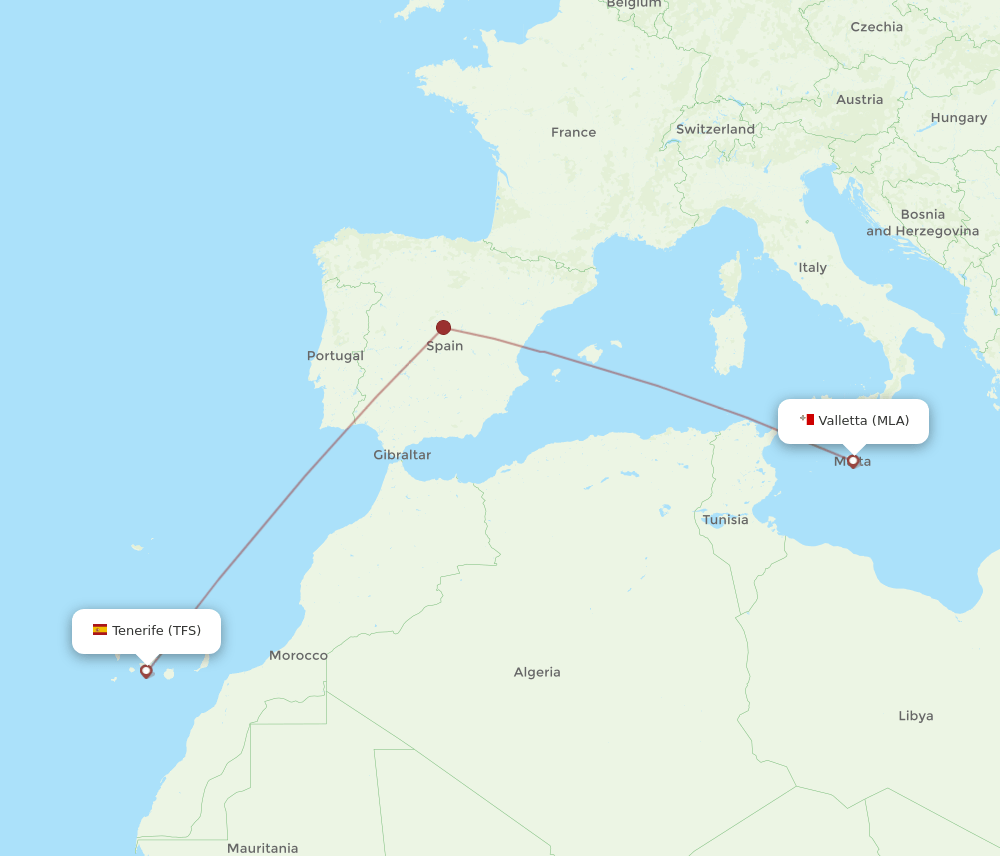 TFS to MLA flights and routes map