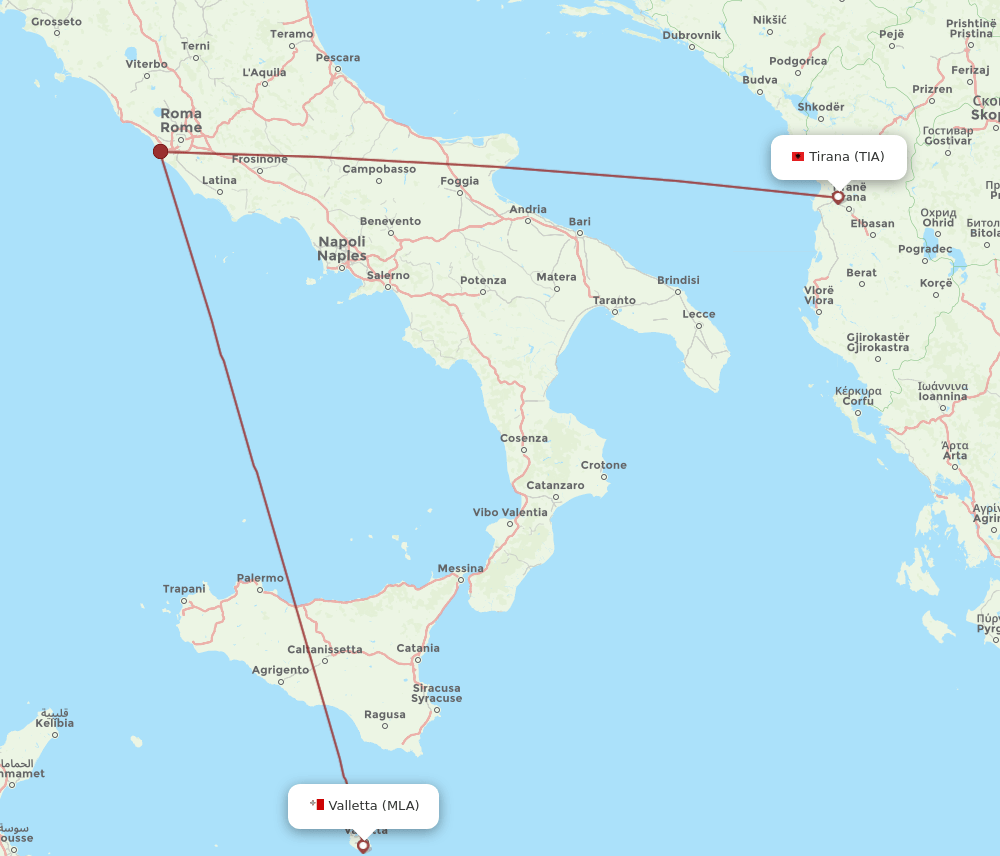 MLA to TIA flights and routes map