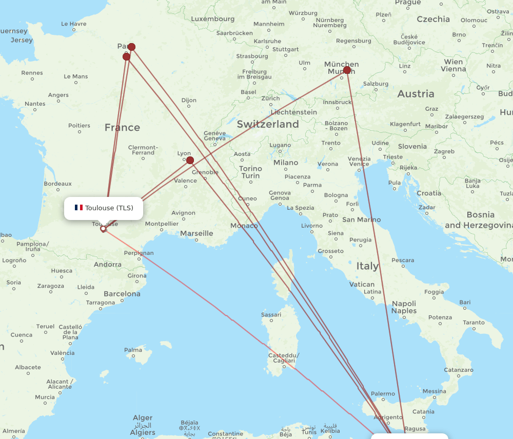 MLA to TLS flights and routes map