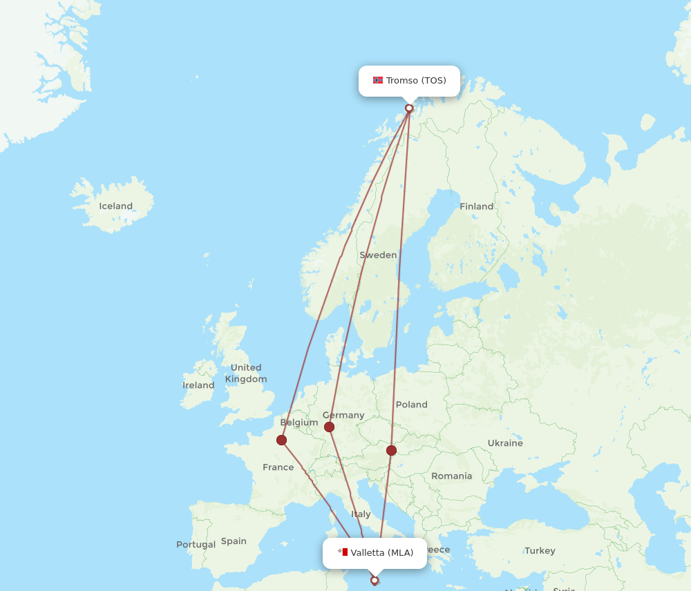 MLA to TOS flights and routes map